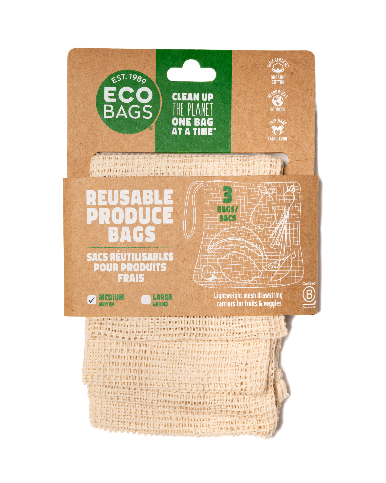 Cotton Produce Bags (Set of 4), 100% Biodegradable Cotton